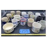 2 Apollo 11-12 glasses, misc. coffee cups