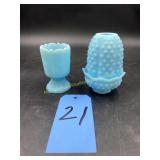 Vintage Fenton Blue Satin Hobnail Glass Fairy