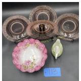 Lg. Pink Roses dish(surface crack),Royal V