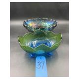 Vintage Jeanette Carnival Glas Green/Blue Ombre