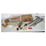 Box of door knobs, electric plates, box of candles