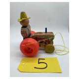 Vintage Fisher Price Farmer Tractor Wood Pull Toy