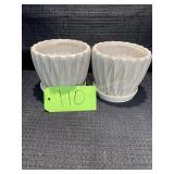 2 White Flower Pots
