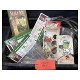 Tote of Veggie Cage, Hummingbird feeder, hangars