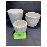 3 White Flower Pots