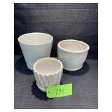 3 White Flower Pots