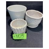 3 White Flower Pots