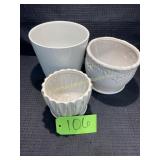 3 White Flower Pots