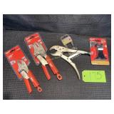 Box of Milwaukee Tools, Pliers, Steel Blades etc.