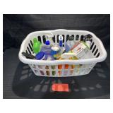 Laundry Basket full of Cleaning Supplies