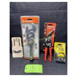 Crescent wrenches, 16' tape measure, Tin Snips