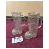 Set of Clear Glass Cowboy Boot Glasses