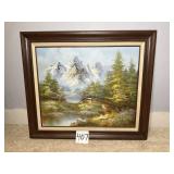 Signed Oil Painting--Mountain Scenery