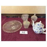 Glass footed cake plate, Small glass pitcher, 2