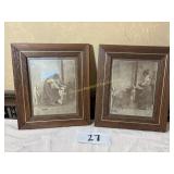 2-Vintage Sepia lithograph prints