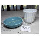 Milk Glass Fluted Vase and Turquoise Salad Bowl