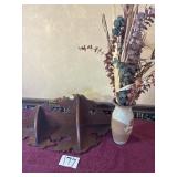 Hand Woven Jute Mat and Pottery Vase with Dried