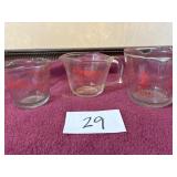 2 Vintage Anchor Hocking measuring cups, 1 Pyrex