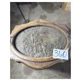 Antique Oval Wood Carved Accent Table, Tray Top