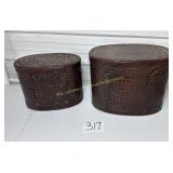 2 Distressed Oval Hinged Crackled Containers