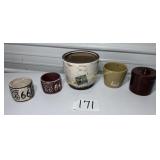 2 different styles of flower pots and 1 cheese