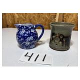 Vintage Ironstone Blue and White creamer and a