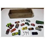 Wood drawer with Matchbox and Tonka cars and