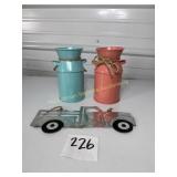 Small Milk Can Vases, Metal Truck Decorative