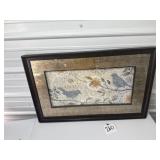 Framed Bird and Flower Picture