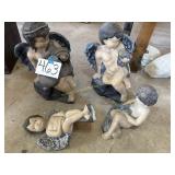 4 Concrete, painted cherubs