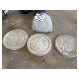 3 concrete stepping stones, 1 decorative stone