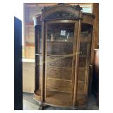 Antique Oak Ornate Curved glass china cabinet