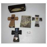 (Lot of 5) 3 resin crosses and 2 wall hangers a