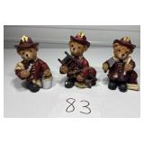 3 Resin Bear Firefighter figurines