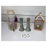 2 gold toned speckled candle holders, 1 gold frame