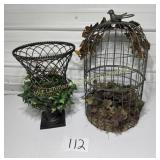 Wire Bird Cage with florals, Wire Topiary Urn