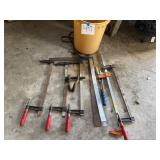 Bucket full of wood clamps, Square, leather dog