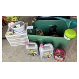 Tote full of Antifreeze, car wash and wax, funnel