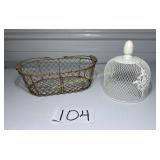 Two handled wire basket with a wire mesh cloche