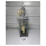 24" metal lantern with battery operated pillar