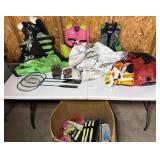 Large box of outdoor toys, Badminton rackets,