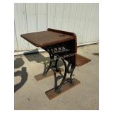 Antique School Desk Cast Iron Legs Wood Seat