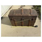 Antique Wood and Metal Trunk with Tray 23" Tall,