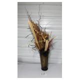 17" Metal bronze toned vase with Fall colored