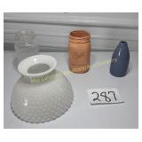 White Hobnail Glass Lamp Shade, 2 Mason Jars,