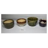 4- Ceramic Planters 2 green and 2 brown toned