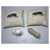 2- Pig figurines and 2- Pig small pillows