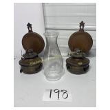 2 Bronze Wall Sconce Kerosene Lanterns