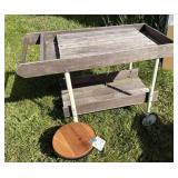 Wooden metal flower cart, with wooden plant stand