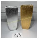2- geometric table vases 1-gold tone 1- silver